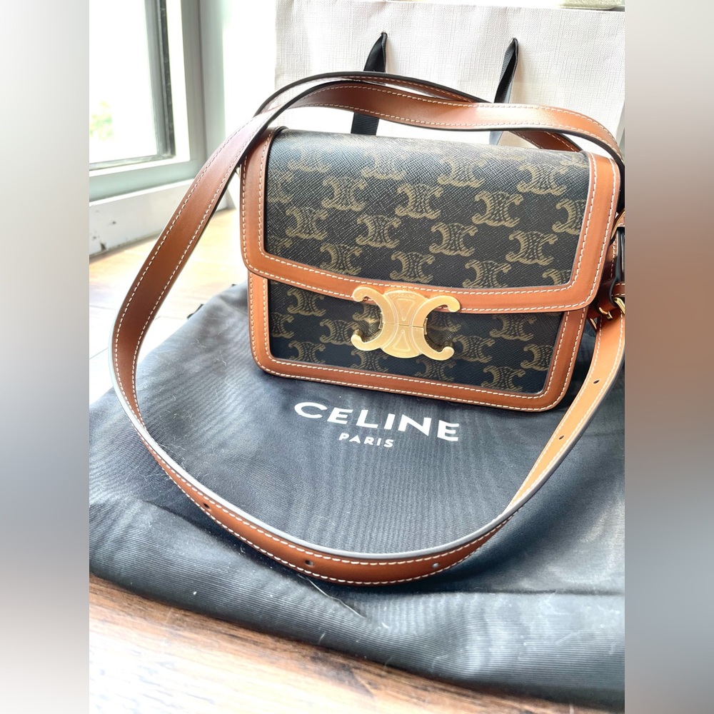 Celine Teen Triomphe bag in Triomphe Canvas and Calfskin